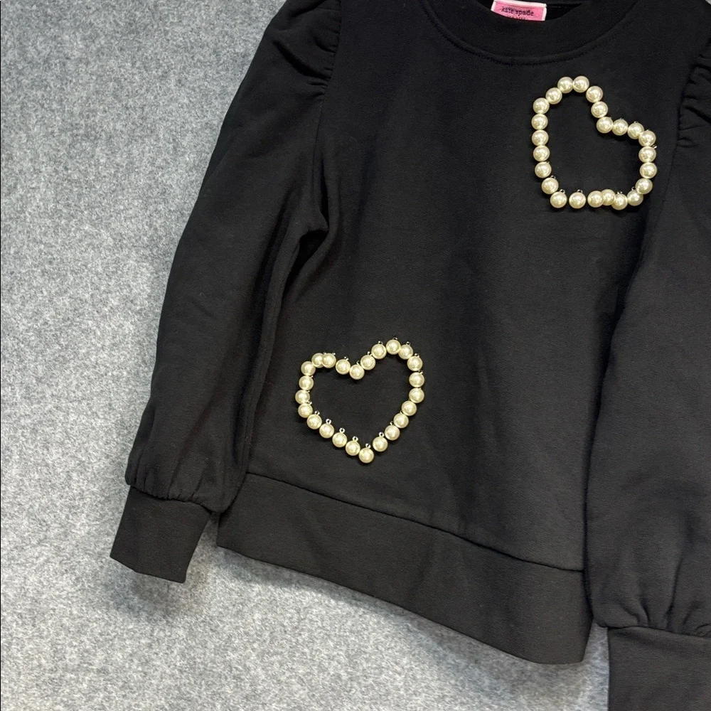 Kate Spade New York black long sleeve pearl heart cotton  sweatshirt XXS